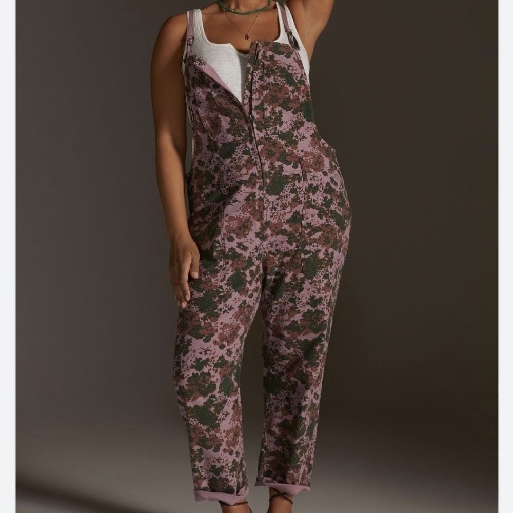 Anthropology Pilcro Letterpress Painters Camouflage Purple Overalls 31 P NWOT